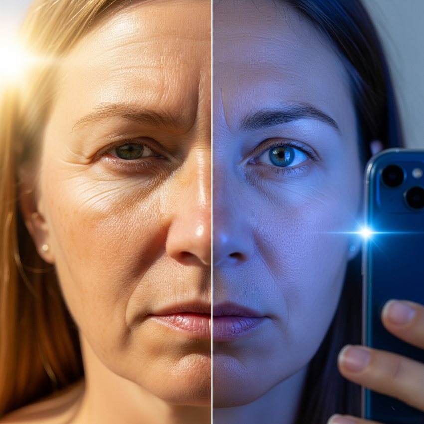 بررسی نقش آفتاب، اشعه UV و نور موبایل در پیری پوست